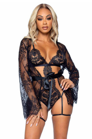 3pc Set - Teddy, Lace Robe & Ribbon Tie