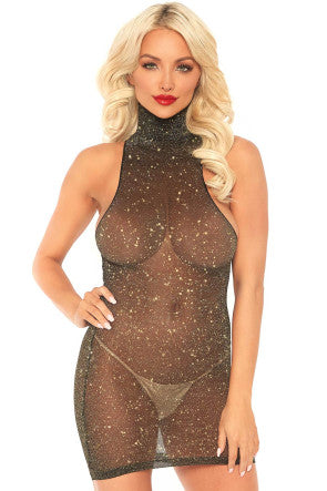 Golden Lurex Spandex Mini Dress - One Size